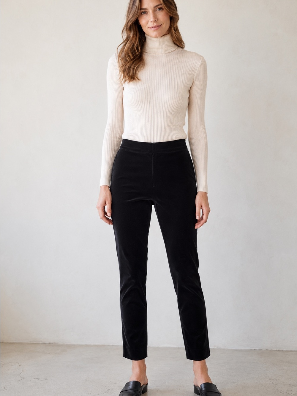 Eileen Fisher Black Fine Wale Corduroy Slim Ankle Side Zip Pants Sz Small